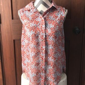 🍁 H&M Pink/Orange Floral Sleeveless top size 4🍁